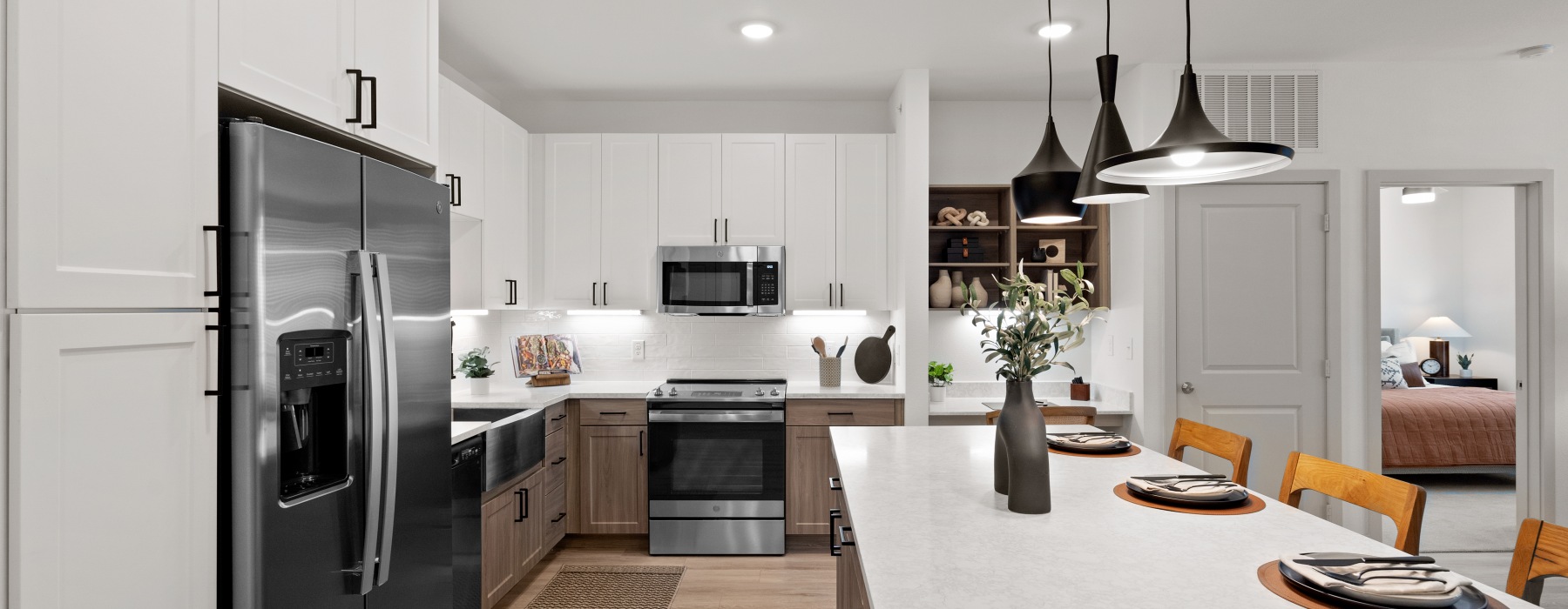 Kitchen with stainless steel appliances